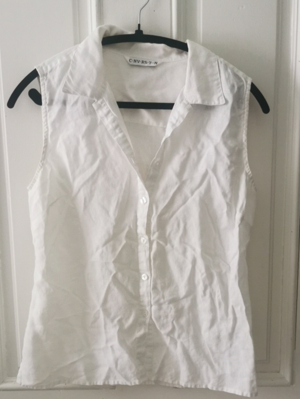 Vintage Conversation White 100% Linen Button-Front Blouse. M